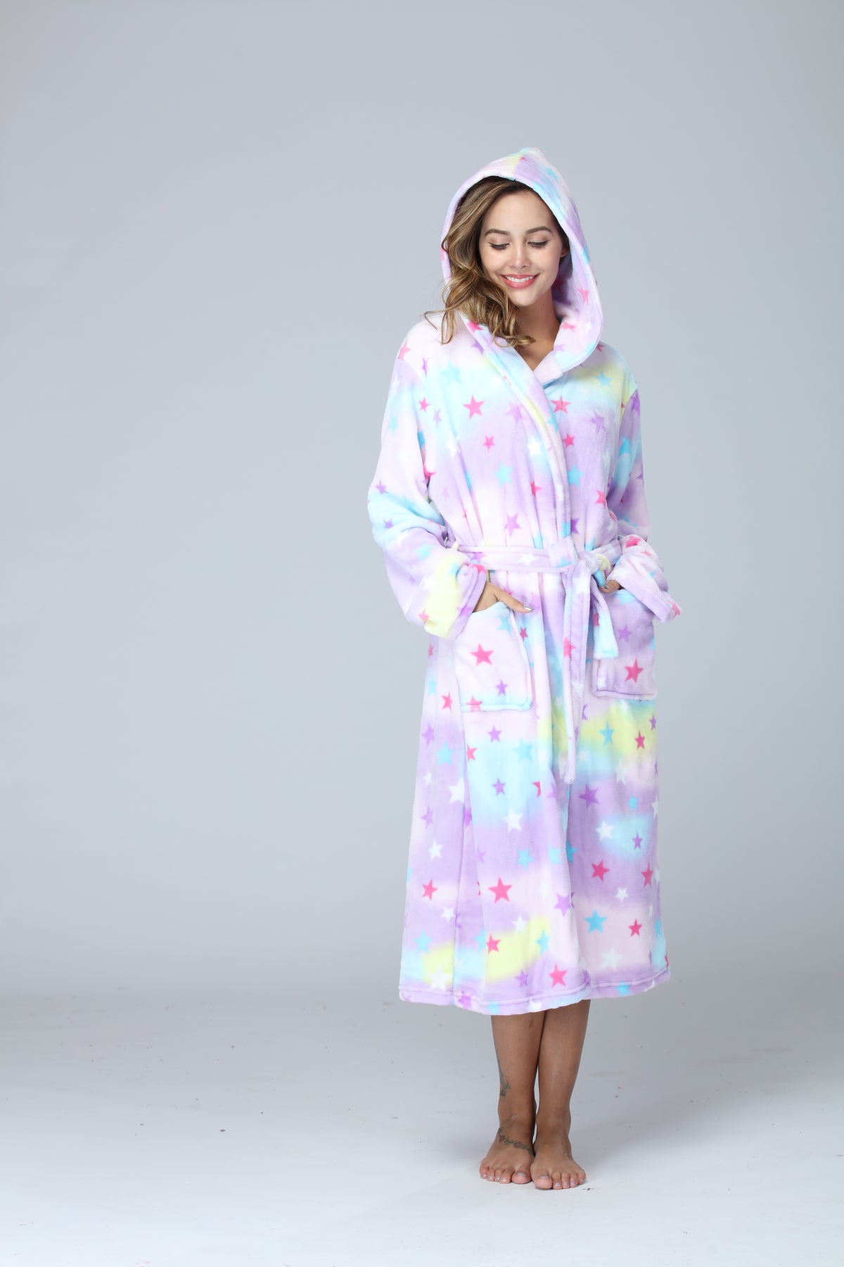RONGTAI Ladies Long Fleece Bathrobe