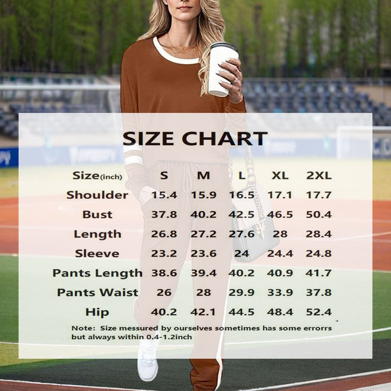 Women's Casual Striped Tracksuit Set, Long Sleeve Crewneck Sweatshirt And Drawstring Jogger Pants, 2-Piece Outfit For Spring And Fall
