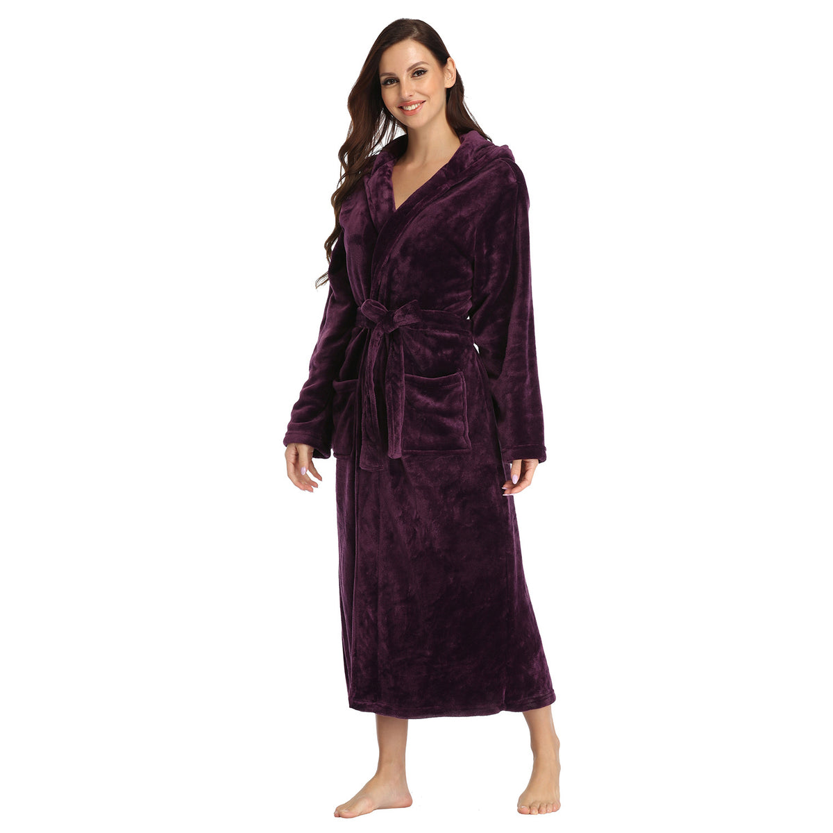 RONGTAI Ladies Long Fleece Bathrobe