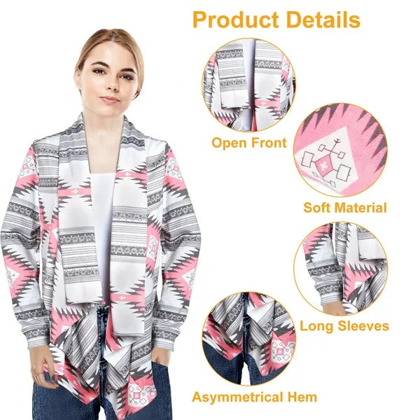 Women Open Front Cardigan Long Sleeve Shawl Neck Breathable Cardigan Well