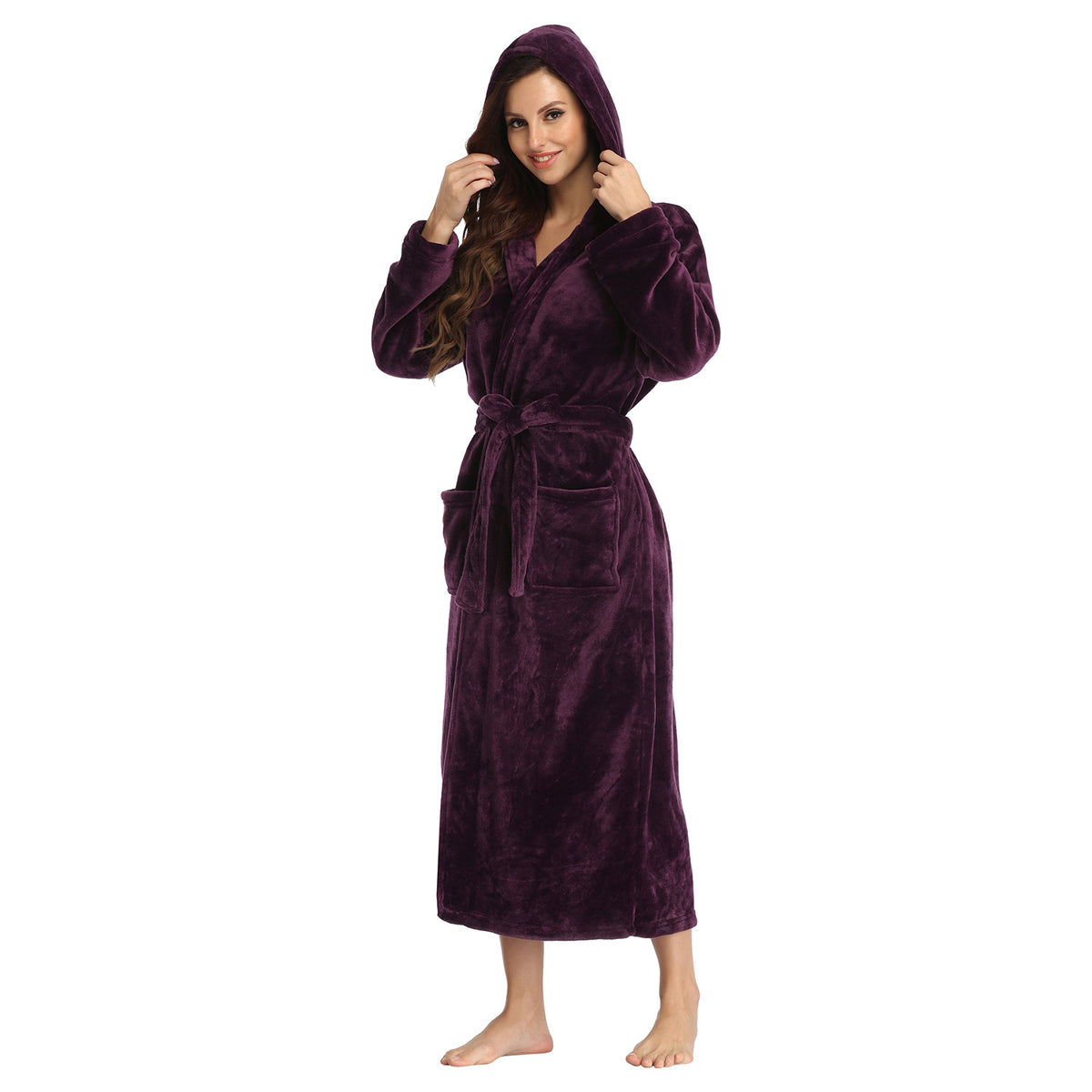 RONGTAI Ladies Long Fleece Bathrobe