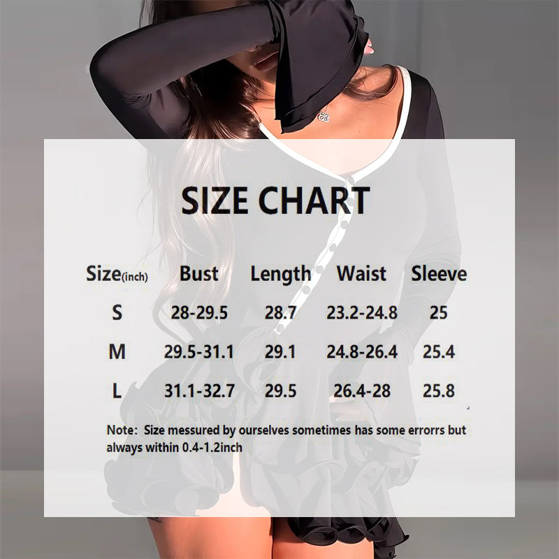 Women's Sexy Deep V-Neck Mini Dress With Flared Sleeves, Short Button Front Ruffle Hem Bodycon Dress