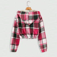 Women's Elegant Plaid Hooded Jacket, Full-Zip Lightweight Coat For Winter Casual Wear