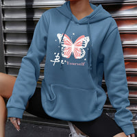Butterfly Self-printed Drawstring Sweatshirt Female