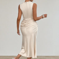 Women's Summer Sleeveless Tank Dress Crew Neck Slim Fit Ruched Bodycon Dress Casual Party Club Dress