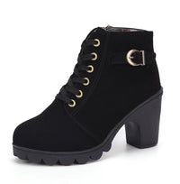 Fashoin Leopard Print Ankle Square Heel Suede Lace-up Zip Boots Women Casual Versatile Shoes Autumn And Winter