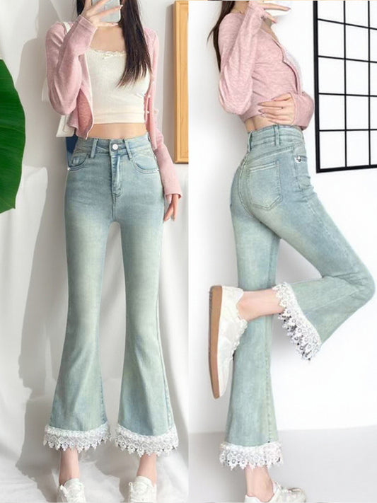 Jeans For Women, With Elastic And Lace Stitching, Micro Flared Jeans For Women In 2025, Small And Stylish Design, Light Blue Jeans For Women, Cropped Jeans For Women, Casual Pants For Women,