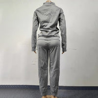 Women's Print & Plaid Zip-Front Top With Tie-Waist Pants Set, 2-Piece Casual Loungewear For Spring And Fall