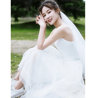 Minimal Strap Mori Bride Short Wedding Dress