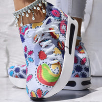 Women's Random Print Side Lace-Up Elastic Sport Shoes, Comfortable Slip-On Sneakers For Women, Casual Daily Wear Footwear