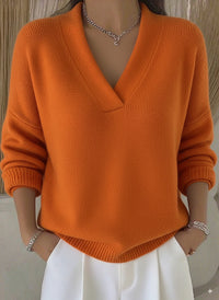 Soft Nuo V-neck Short Solid Color Long Sleeve Women's Sweater