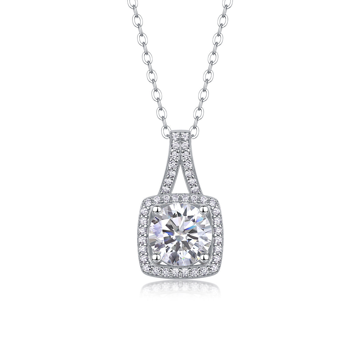 Small Square Diamond – 2-Carat Moissanite Pendant Necklace in S925 Sterling Silver Platinum-Plated