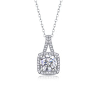 Small Square Diamond – 2-Carat Moissanite Pendant Necklace in S925 Sterling Silver Platinum-Plated