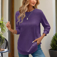 Women's Elegant Solid Color Long Sleeve Crewneck Sweatshirt, Casual Basic Pullover Top For Spring And Fall