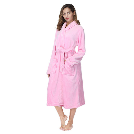 Plush Fleece Bathrobe for Women – Long Warm Sleepwear Robe