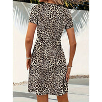 Women's Vibrant Leopard Print Twist Front V Neck Casual Summer Short Sleeve Bodycon Mini Dresses