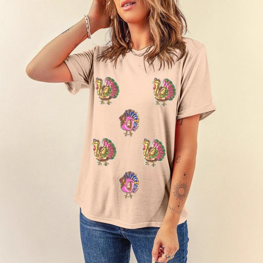 Solid Color Casual T-shirt Women's All-match Short-sleeved Pullover Round Neck