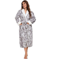 Plush Fleece Bathrobe for Women – Long Warm Robe with Belt & Pockets