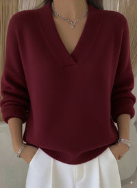 Soft Nuo V-neck Short Solid Color Long Sleeve Women's Sweater