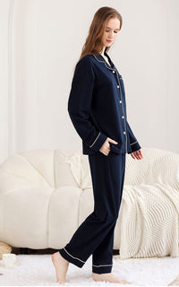 Cotton Pajama Set – Long Sleeve Button-Up 2-Piece Sleepwear for Women