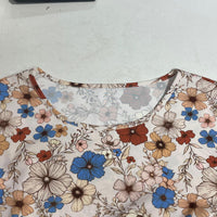 Women's Floral Print Boho Dress, Round Neck Smocked Cuff Sleeve Midi Dress With Patchwork Design For Spring And Fall