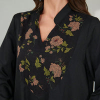 Women's Plus Size Elegant Summer Bohemian Floral Maxi Dress Middle Eastern Patchwork Black Long Dress