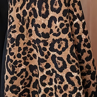 Womens Leopard Print Maxi Dresses Color Block Long Sleeve Dress Casual Summer Dresses
