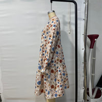 Women's Floral Print Boho Dress, Round Neck Smocked Cuff Sleeve Midi Dress With Patchwork Design For Spring And Fall
