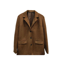 Women's Suede-Look Blazer Jacket, Classic V-Notch Lapel Button Front Coat, Machine Washable Versatile Casual Jacket