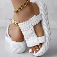 Platform Sandals Summer Braided Knit Hollow Open Toe Slipper Sandals - Anklet Not Included