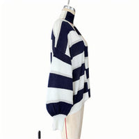 Womens Striped Cardigan Sweaters V Neck Open Front Button Up Color Block Loose Coats With Scarf