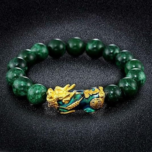 Feng Shui Green Stone Bead Bracelet – Wealth Pi Xiu Design for Men & Women