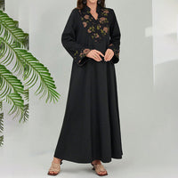 Women's Plus Size Elegant Summer Bohemian Floral Maxi Dress Middle Eastern Patchwork Black Long Dress