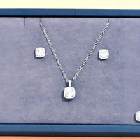 Female Minimalist Niche Square Diamond Necklace Earring Set