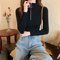 Women's Slim Fit Half-Zip Turtleneck Sweater, Long Sleeve Knit Top For Office And Casual Winter Wear