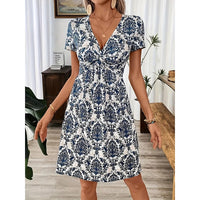 Women's Vibrant Leopard Print Twist Front V Neck Casual Summer Short Sleeve Bodycon Mini Dresses