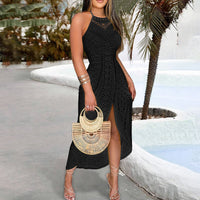 Women's Sexy Halter Neck Ruched Bodycon Midi Dresses Elegant Sleeveless Cocktail Party Dress