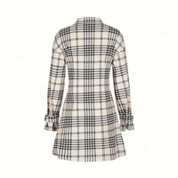 Women's Elegant Plaid Shirt Dress, Ruched Waist A-Line Mini Dress With Long Sleeves