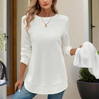 Women's Elegant Solid Color Long Sleeve Crewneck Sweatshirt, Casual Basic Pullover Top For Spring And Fall