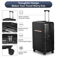 3-in-1 Expandable PC+ABS Trolley Luggage Set with TSA Lock – Black