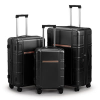 3-in-1 Expandable PC+ABS Trolley Luggage Set with TSA Lock – Black