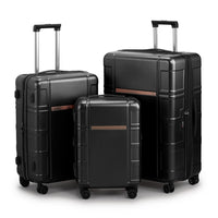 3-in-1 Expandable PC+ABS Trolley Luggage Set with TSA Lock – Black