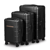 3-in-1 Expandable PC+ABS Trolley Luggage Set with TSA Lock – Black