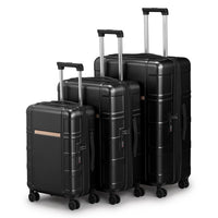 3-in-1 Expandable PC+ABS Trolley Luggage Set with TSA Lock – Black
