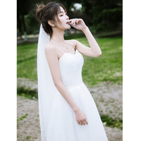 Minimal Strap Mori Bride Short Wedding Dress