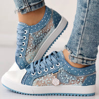 Floral Embroidered Polka Dot Print Sneakers