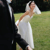 White Minimalist Suspender Women's Wedding Dress