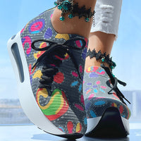 Women's Random Print Side Lace-Up Elastic Sport Shoes, Comfortable Slip-On Sneakers For Women, Casual Daily Wear Footwear