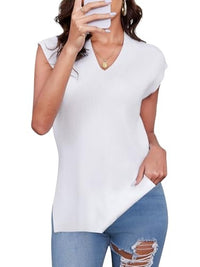 Solid V-Neck Vest Sweater – Classic Knit Sleeveless Pullover