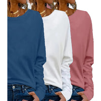 3 Pack Womens Plus Size Long Sleeve Shirts Crew Neck Basic Tee Tops Loose Fit Fall Outfits For Women 1X-5X